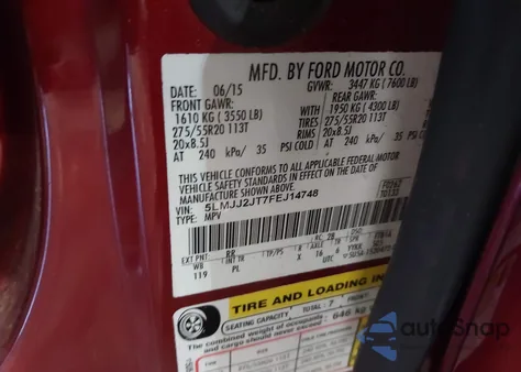 2015 Lincoln Navigator из США, поврежденный, VIN 5LMJJ2JT7FEJ14748